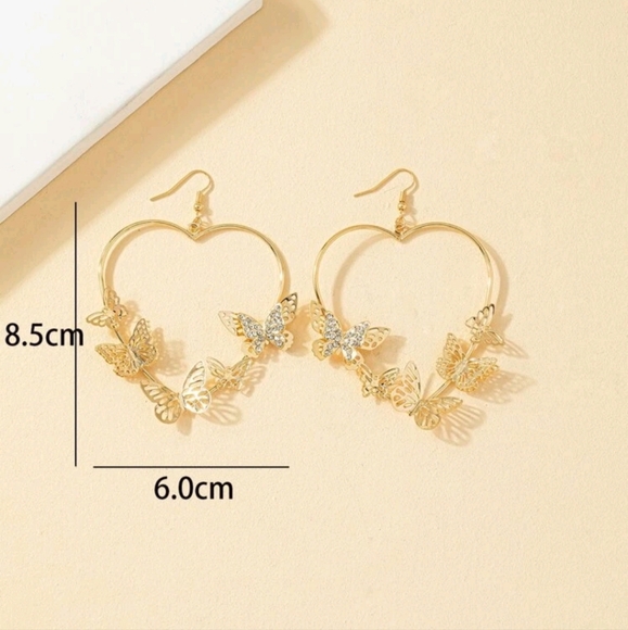 💖Rhinestone Butterfly Decor Heart Drop Earrings - Picture 4 of 4